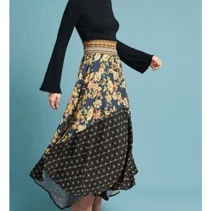 NWT Farm Rio Yolanda Maxi Skirt Anthropologie Navy Floral Print Size Small‎